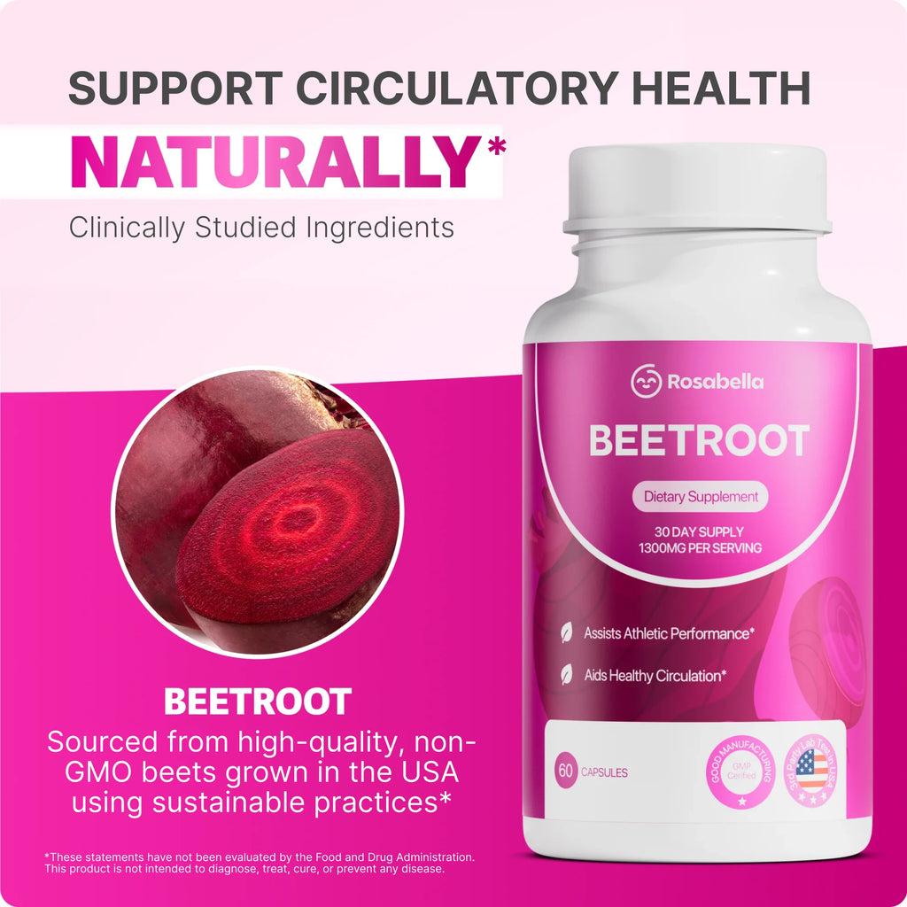 Organic Beetroot Capsules – 1300mg (Circulation & Heart Health Support)