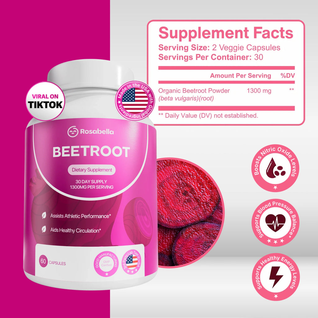 Organic Beetroot Capsules – 1300mg (Circulation & Heart Health Support)